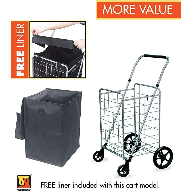 Wellmax Grocery Shopping Cart with Swivel Wheels, Foldable and Collaps