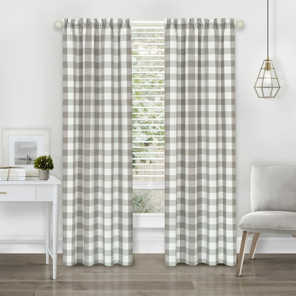 Achim Hunter Indoor Polyester/Cotton Light Filtering Checkered Curtain Panel, Grey, 42-in W x 84-in L