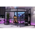 thumbnail image 6 of Newest Queen Loft Bed with L Shaped Desk & Wardrobe, Black Metal Loft Bed with Stairs, USB Charger & LED Light for Teens Adults, 6 of 15