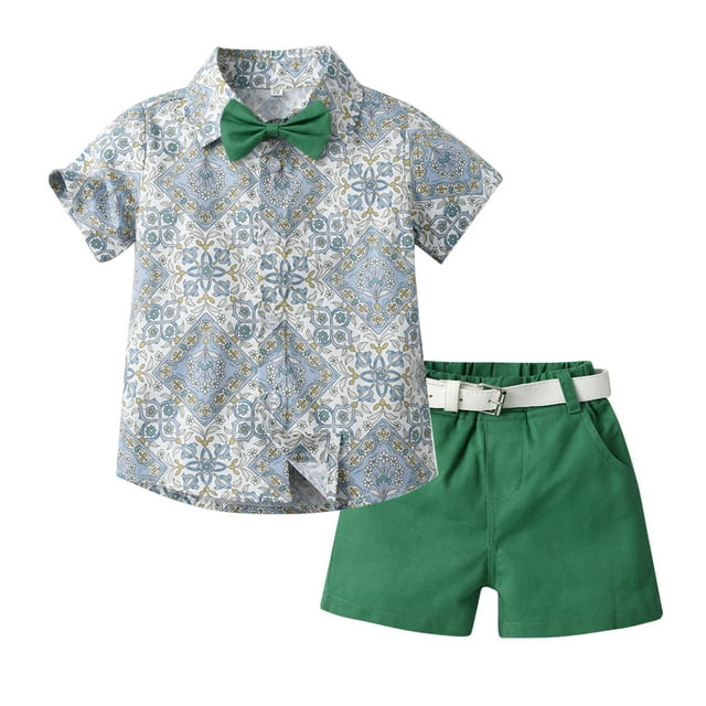 Birdeem Ensemble d'Été pour Enfants Garçons Chemise à Manches Courtes avec Cravate