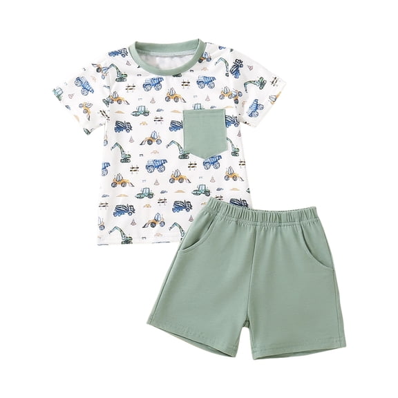 TOWED22 Toddler Baby Boy Summer Clothes Dinosaur T-Shirt and Shorts Boy Outfits 12 Months to 4T(Green,6-12 M)