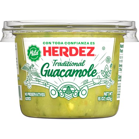 HERDEZ Guacamole Mild, Refrigerated Tortilla Chip Dip, 15 oz Plastic Tub