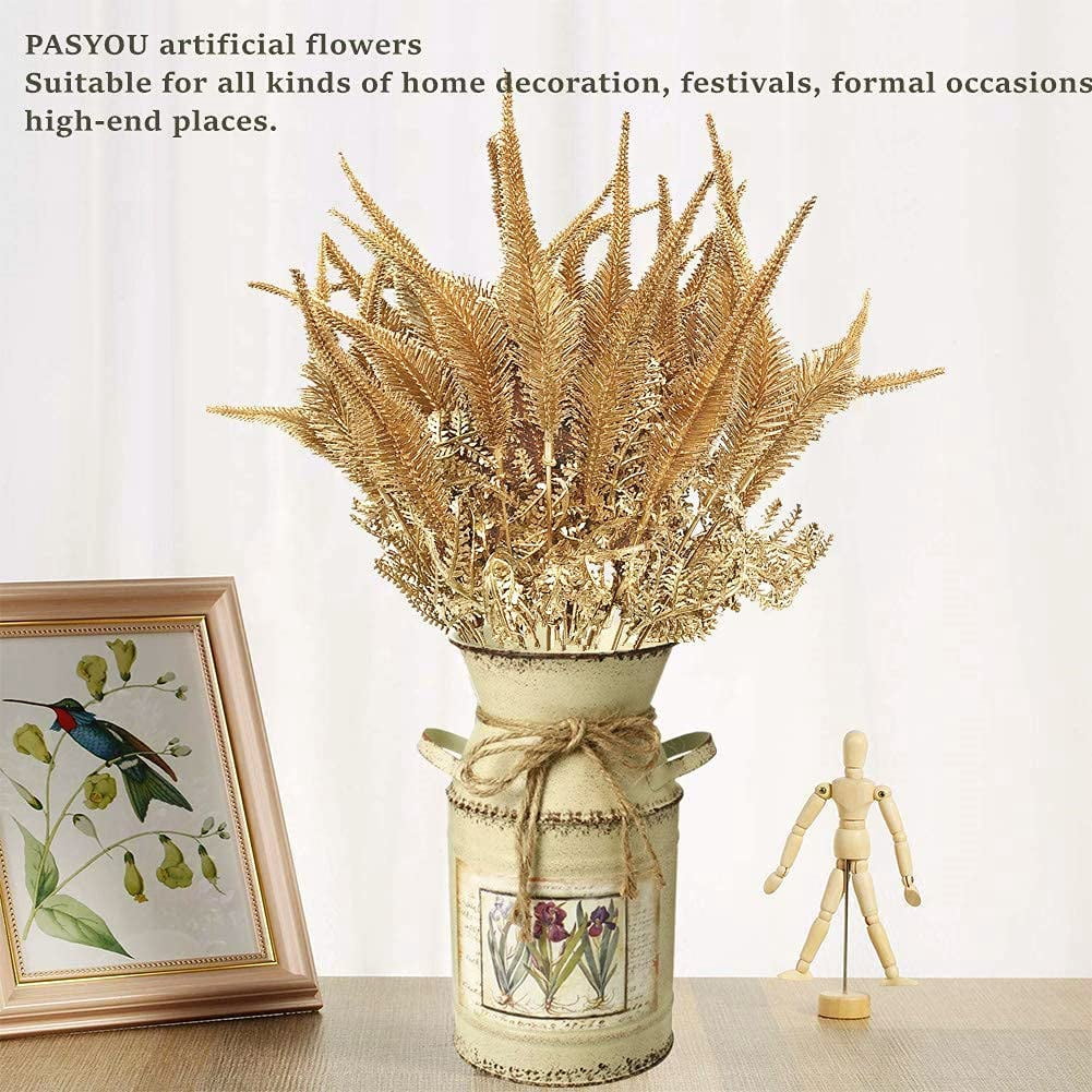Morttic Artificial Golden Baby Breath Flowers, Plastic Fake Gypsophila Flower for Indoor Outdoor Christmas Wedding Home Party Table Arrangement Decoration DIY Planter Filler Gold Leaves Decor - 3 Pack