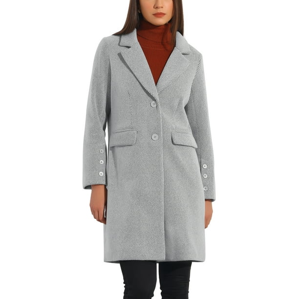 Abrigos de invierno para mujeres INSPIRE CHIC, con rayas, cuello de solapa, abotonado, abrigo gris XL