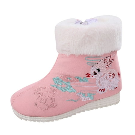 

Kureaily Girls Ankle Boots Warm Cotton Boots Embroidered Boots National Style Boots Princess Cotton Boots 7-8 Years
