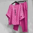 thumbnail image 1 of Pavied Two Piece Sets,Lounge Sets,Wave Point Prints Linen Button Shirt High Waist Loose Pocket Pant Two Piece Top And Bottom Set,Matching Sets,Womens Sweatshirt,Tracksuit for Women,Hot Pink M, 1 of 4