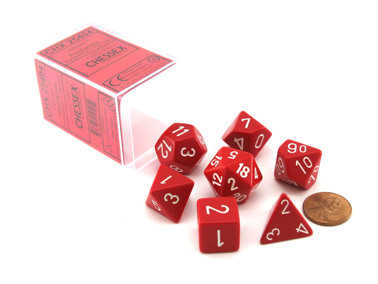 Chessex Polyhedral 7-Die Opaque Dice Set - Red with White Numbers
