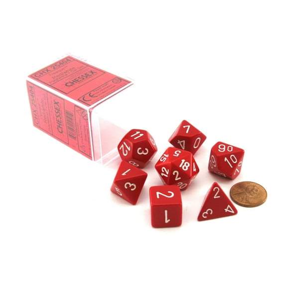 Chessex Polyhedral 7-Die Opaque Dice Set - Red with White Numbers #25404
