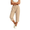 thumbnail image 5 of VBVC Women's Cotton Linen Elastic Waist Capri Pants , Summer Wide Leg Cropped Pants For Women,Ladies' Lightweight Trousers with Pockets,Khaki,S-3XL, 5 of 8