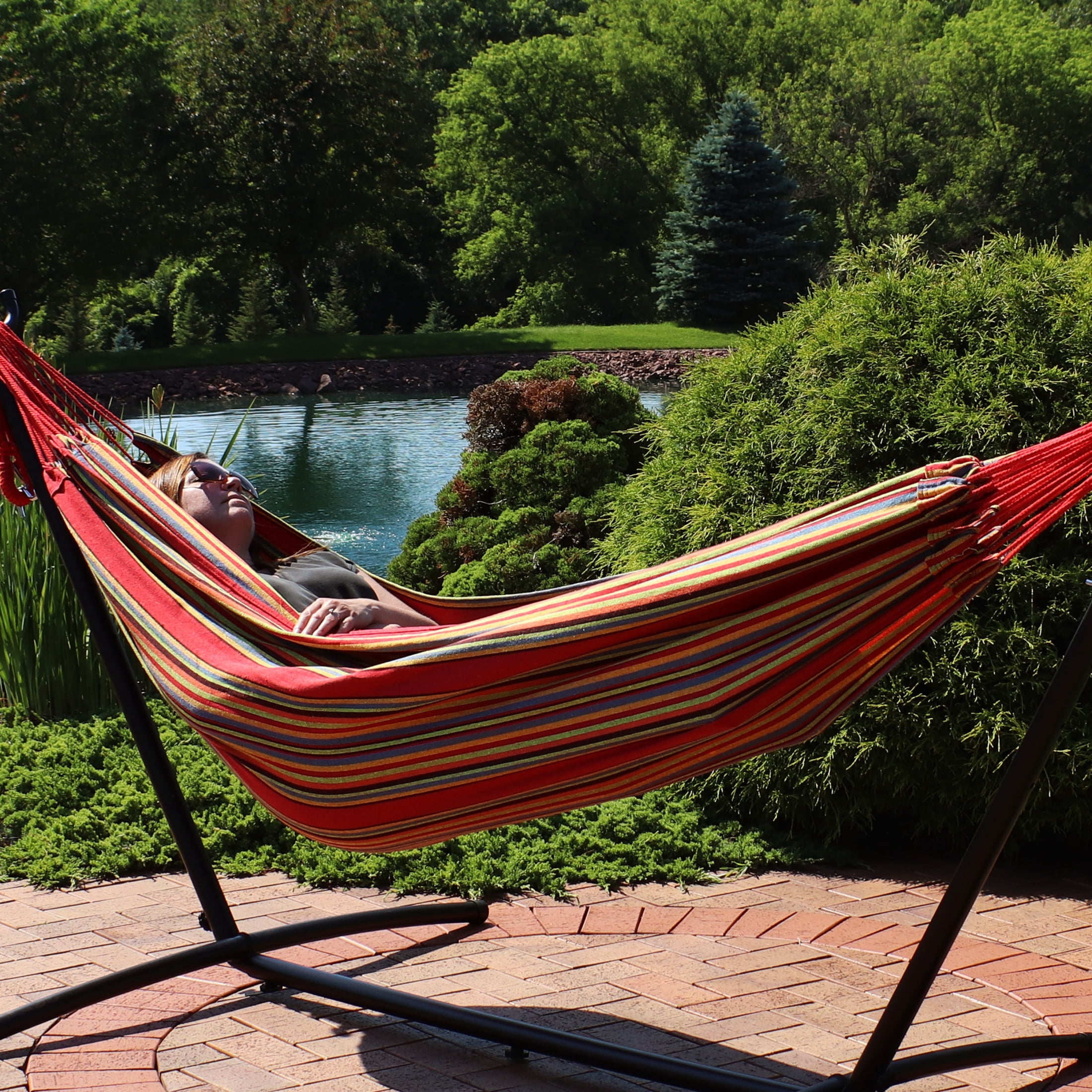 Sunnydaze 2-Person Cotton Brazilian Hammock, 450 lb Capacity - Sunset