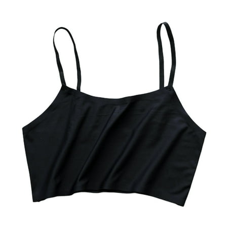 

Women Girls Summer Ice Silk Crop Top Spaghetti Strap Seamless Bralette Solid Color Wire Free Basic Stretch Camisole Vest