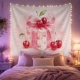 thumbnail image 2 of Pink Ribbon and Cherry Illustration Tapestry, 2 of 7