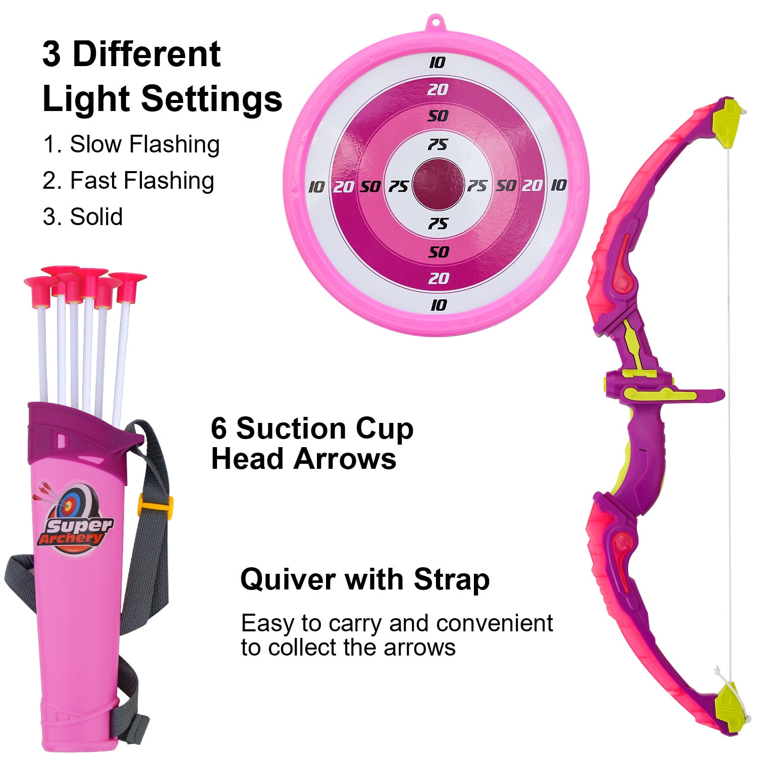 AZToys Light Up Bow and Arrow Archery Play Set for Kids | Outdoor Hunting Play with 6 Durable Arrows, Quiver and Target