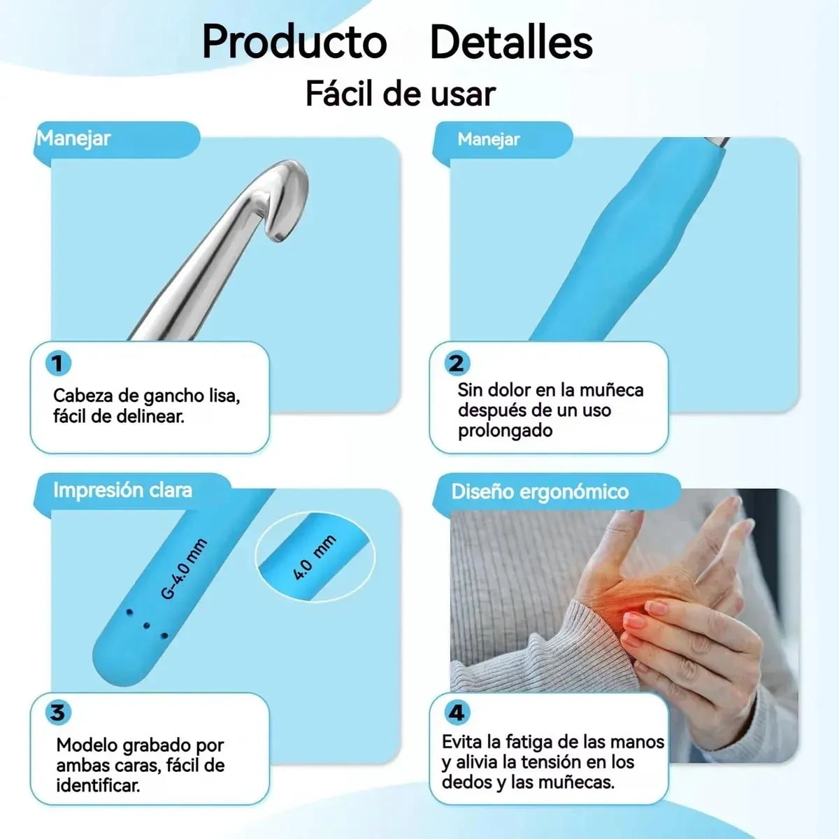 Ergonomic knitting hook sets and accessories