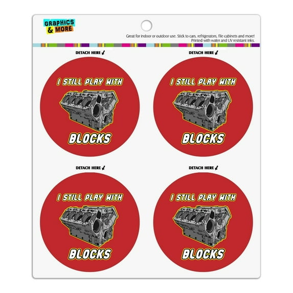 I Still Play With Blocks Automotive Mechanic Car Engine Refrigerator Fridge Locker Vinyl Circle Magnet Set