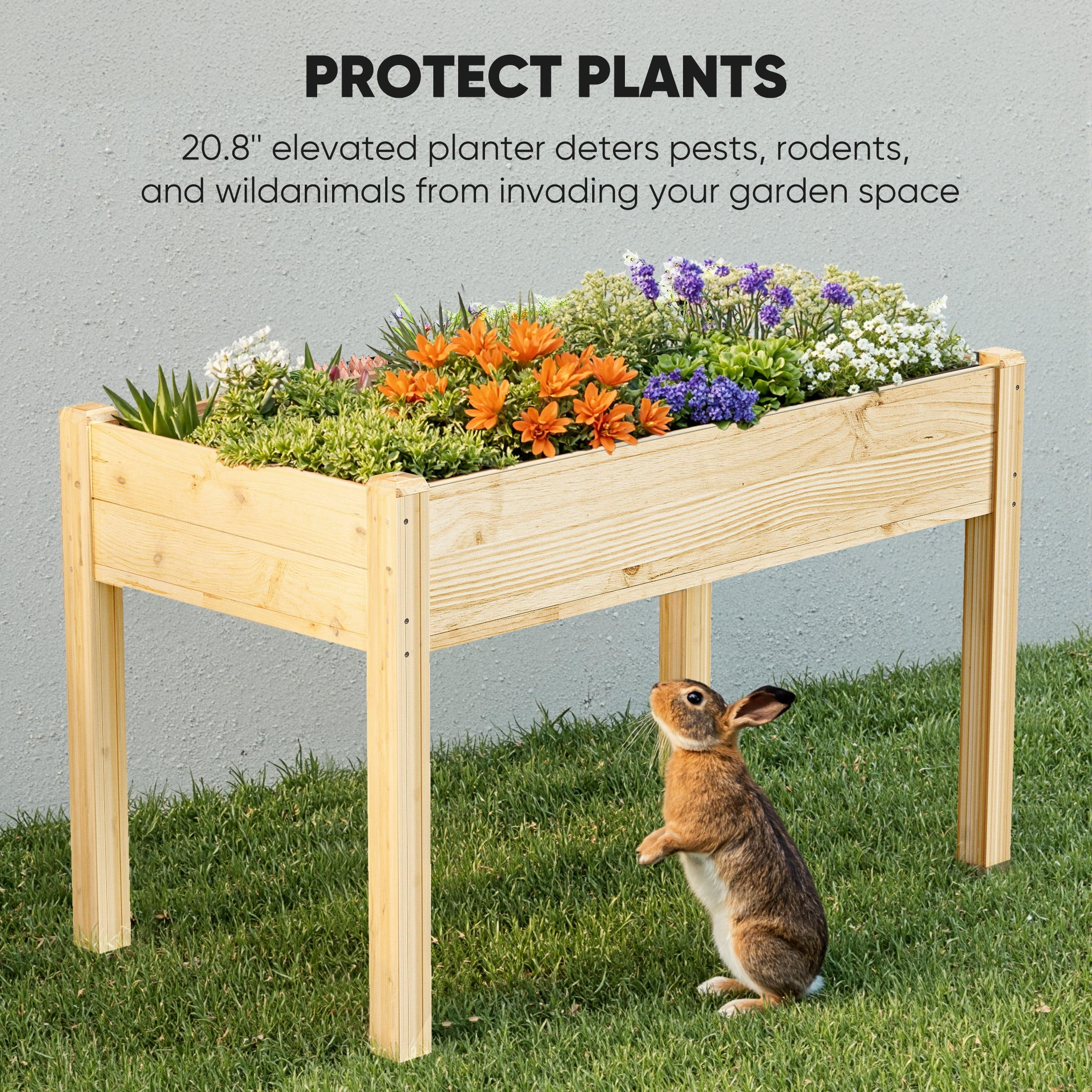 CONCETTA Elevated Wooden Garden Bed with Legs, 48x24x30in Planter Box with Liner for Herbs, Flowers, Veggies, 300lbs Capacity, Perfect for Patio, Balcony, Backyard