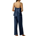thumbnail image 3 of INSPIRE CHIC Women's Satin Pajama Set Cowl Neck Cami Top with Long Pant Silky Loungewear Sleepwear S Dark Blue, 3 of 6