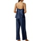 thumbnail image 3 of Conjunto de pijama de satén para mujer INSPIRE CHIC, top de tirantes con cuello de cowl y pantalones largos, ropa de descanso de seda, color azul oscuro, 3 of 6