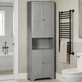 thumbnail image 4 of Tall Narrow Bathroom Storage Cabinet with Doors and Adjustable Shelves, Freestanding Linen Cabinet with 2 Cabinets and Countertop, Gray, 4 of 6