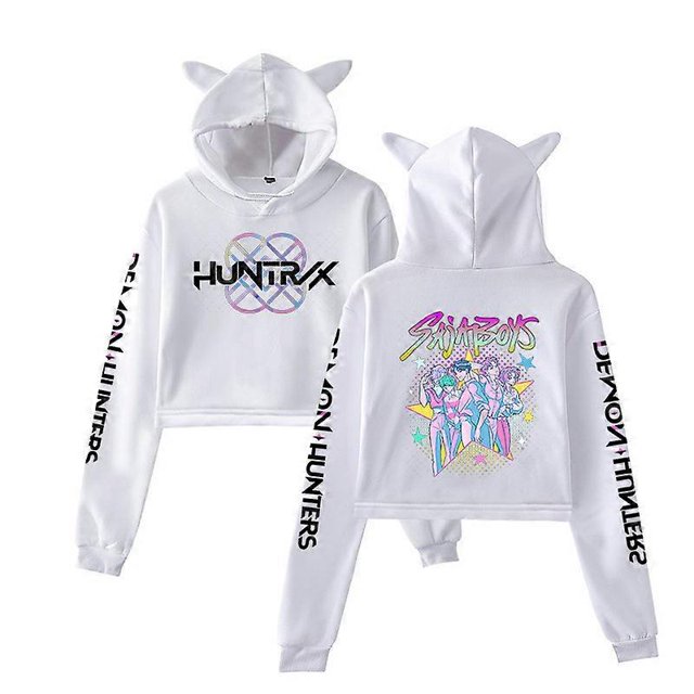 Sudadera corta con capucha y orejas de gato de Demon Hunters KPop, estilo grupo femenino, bonita sudadera corta con capucha y corte holgado.