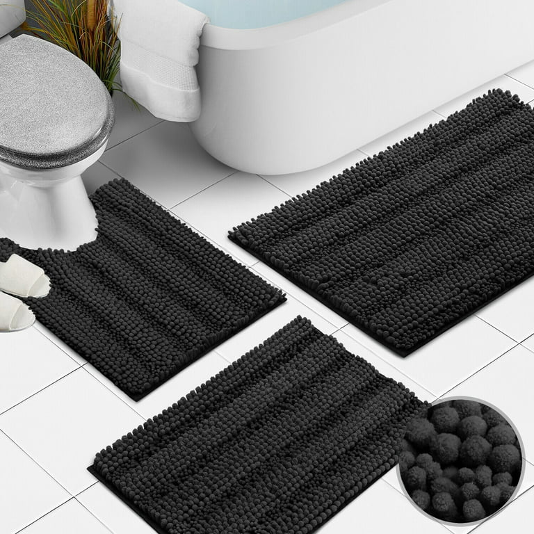 Black Small Bathroom Rugs, Soft Chenille Bath Mats for Bathroom Non Slip,  Thick