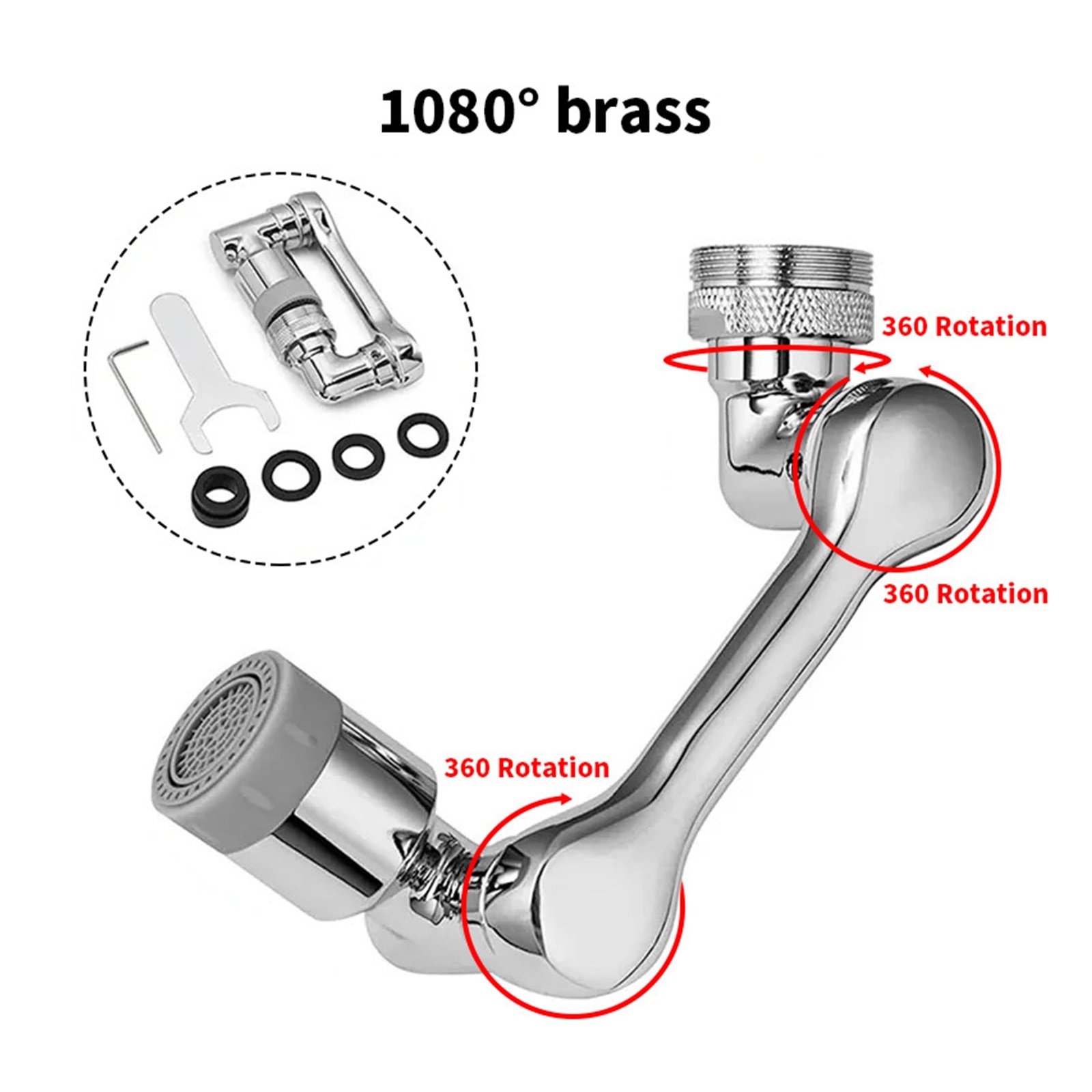 1080°Rotating Splash Filter Faucet 2 Way Valve For Faucet Brass Nozzle Robotic Arm Swivel Faucet Aerator Extender For Bathroom