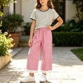 thumbnail image 2 of Bovxnpu Girls 2 Piece Outfits Short Sleeve Top and Elastic Plaid Pants Casual Outfits Set, 2 of 7