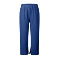 thumbnail image 3 of Linen Pants for Women Petite Wide Leg Baggy Elastic Waist Flowy Palazzo Casual Pants with Pockets Beach Travel Trousers Pull On Blue M, 3 of 6