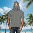 thumbnail image 2 of Fanxing Men Cooling Sun Shirts with Mask Big and Tall Rash Guards Short Sleeve Hoodies Sun Protection Face Cover Gray,XL, 2 of 9