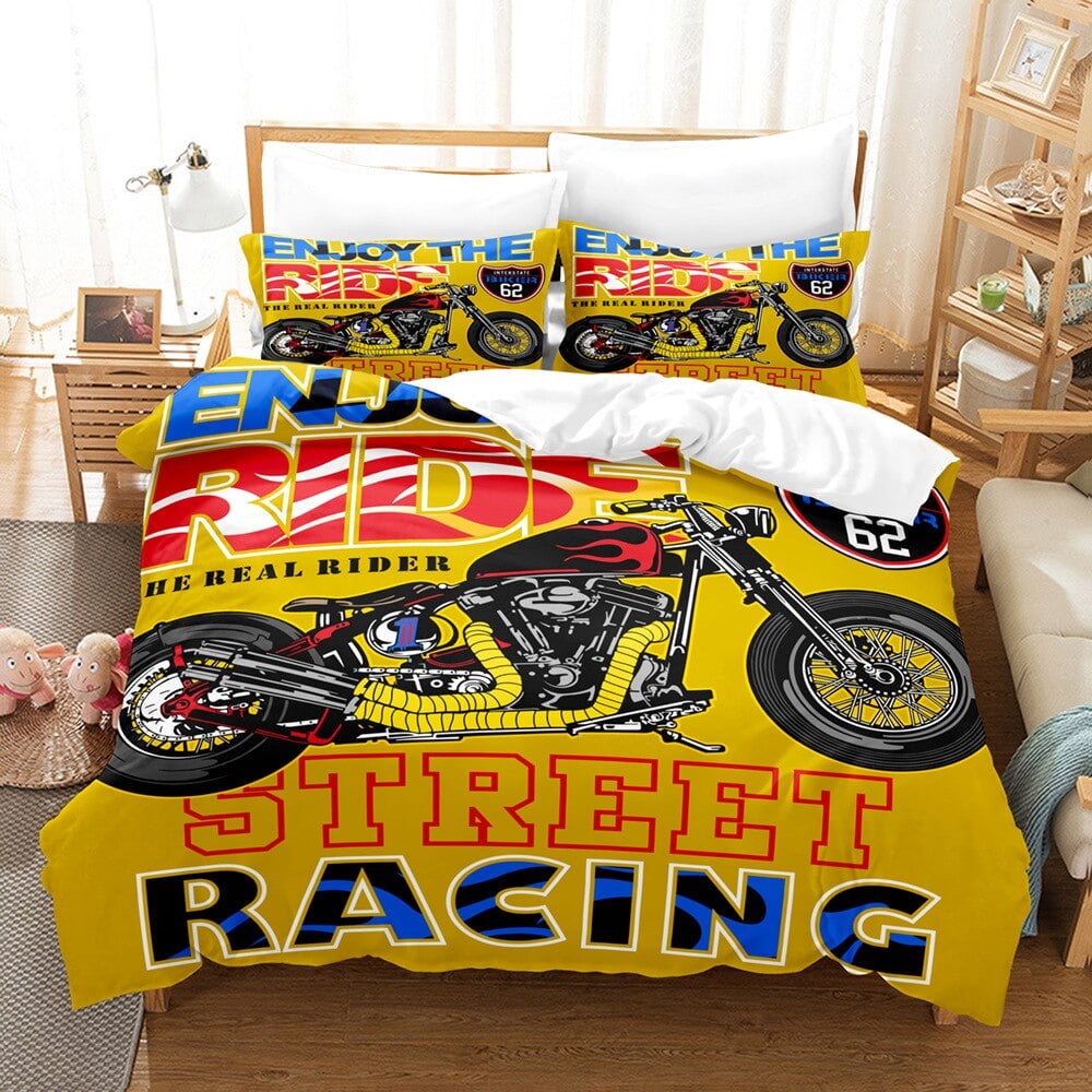 Motorcycle Duvet Cover Dirt Bike Extreme Sports Theme Motocross Racer