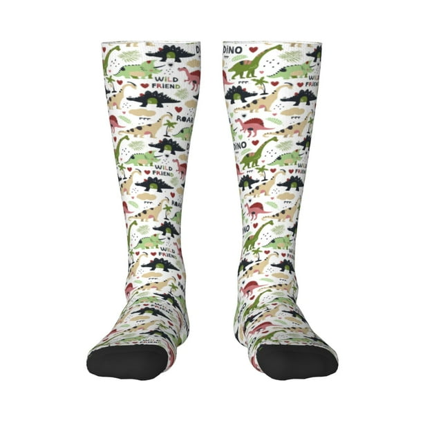 Fotbe Dinosaur Calcetas Divertidas Estampadas para Hombre y Mujer, Calcetas de Algodón hasta la Rodilla para Caminar, Correr, Enfermería y Embarazo