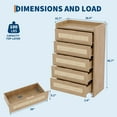 thumbnail image 4 of Roromall Rattan Dresser with 5 Drawers, Wooden Chest of Drawers for Bedroom, 46" Tall Dresser with Large Metal Handles, Clothes Storage Cabinet for Living Room, Hallway, Closet, 4 of 7