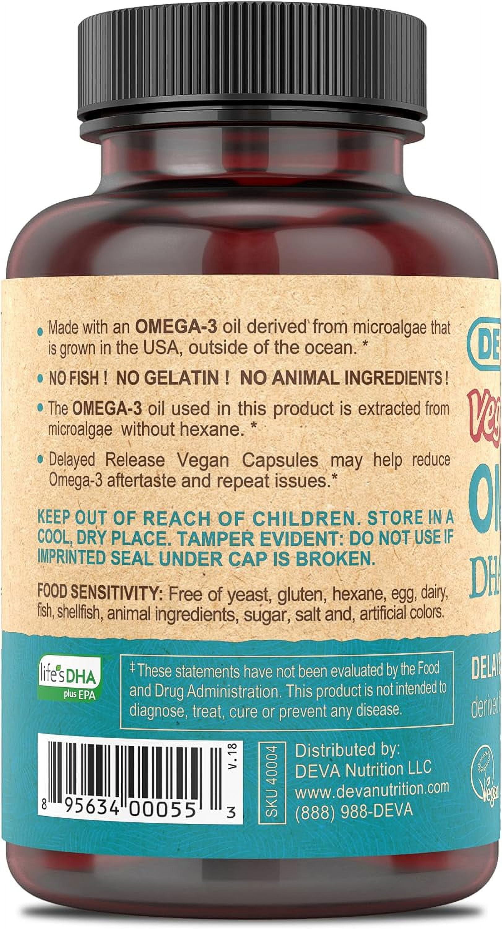 DEVA Nutrition Vegan Omega-3 DHA-EPA, from Micro Algae, Delayed Release, 90 Vegan Capsules, 1-Pack