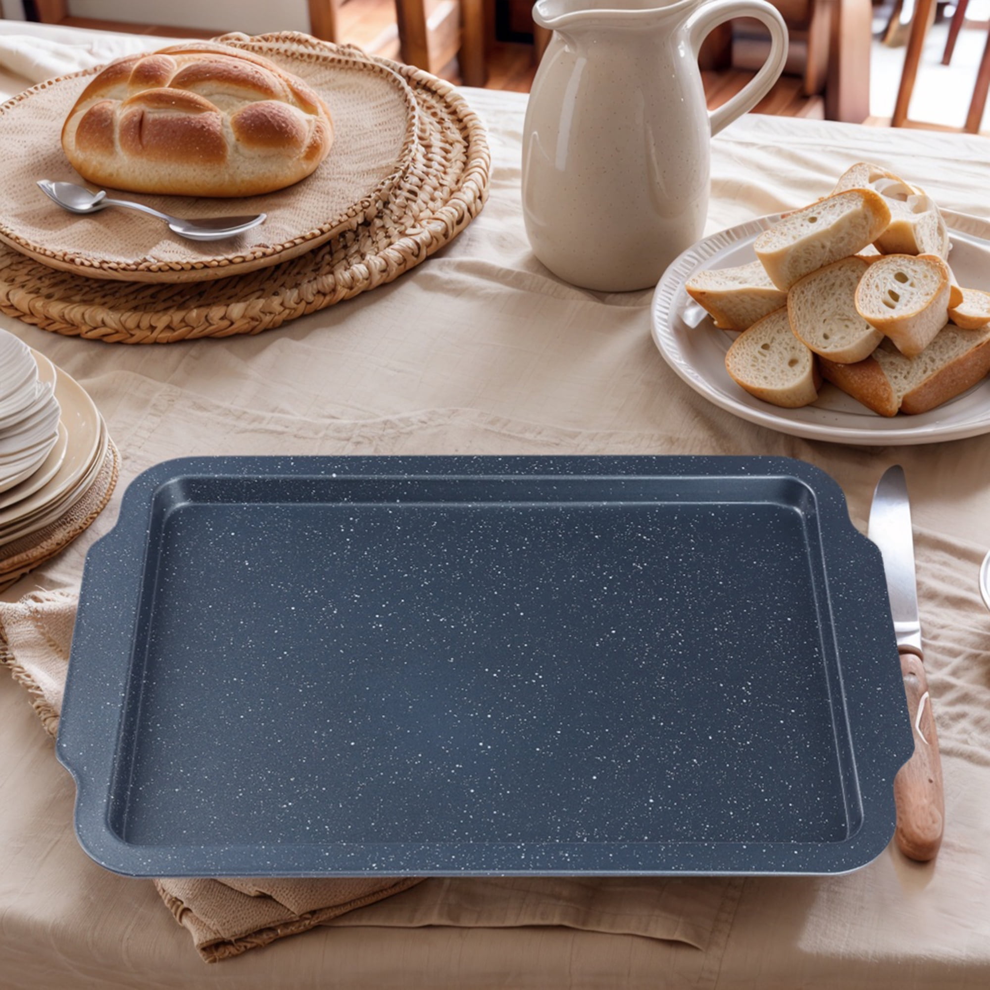 REGALWOVEN Baking Sheet Pan Set of 3, Solid Cookie Sheets for Oven Cooking, Nonstick Cake Pan, Large Thick Sheet Pans Black 15.7*10.8*0.7in