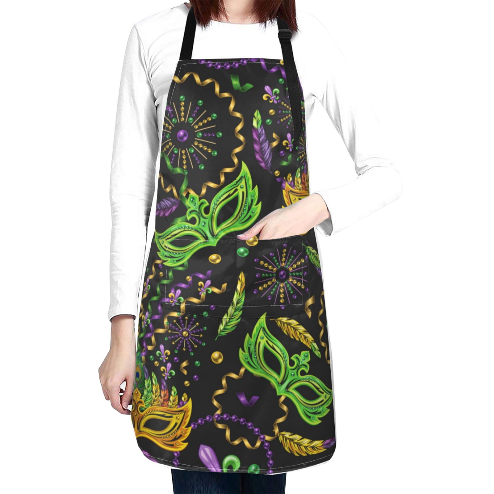 Kdxio Carnival Mardi Gras3 Apron with Pockets Adjustable Kitchen Aprons for Men Women Waterproof Aprons for Cooking,Drawing,Crafting, Baking Household Cleaning