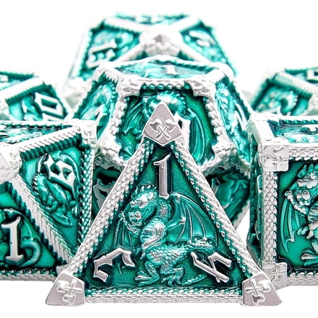 7-Die Metal DND Dice Set Dungeons and Dragons Polyhedral Roll Playing Dice with Box D20 D12 D10 D% D8 D6 D4 for Pathfinder MTG RPG Board Games