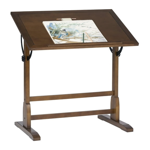 Studio Designs  Vintage Drafting Drawing Table with Adjustable 36" Wide Top, Rustic Oak