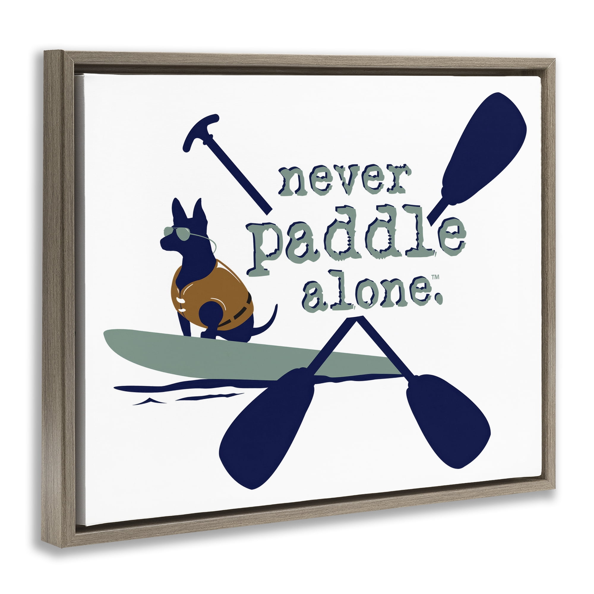 Stupell Industries Never Paddle Alone with Dog Animals Painting Brown Floater Framed Canvas Art Print Wall Art, 21 x 17