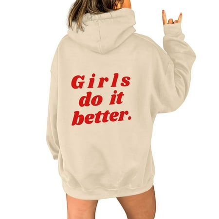 

WUDATI Girls Do It Better Women s Long Sleeve Hooded Sweatshirt Casual Fashion Back Letter Print Pullover Autumn Winter Daily Wear Street Comfortable Outfit Perfect with Jeans or Leggings