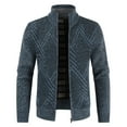 thumbnail image 1 of Lu's Chic Men's Long Sleeve Cardigan Sweater Business Casual Slim Fit Fleece Lined Zip Up Sweaters Thermal Soft Band Collar Warm Jackets & Coats Winter Fall Knitwear Pocket Chevron Navy 38, 1 of 2