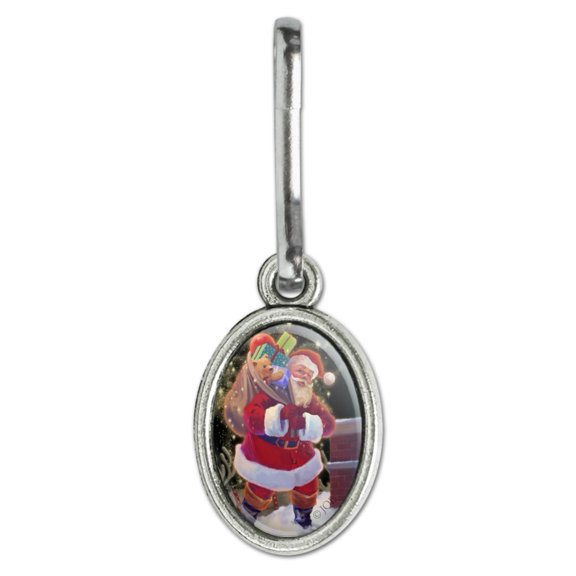 Christmas Holiday Santa Chimney Magic Antiqued Oval Charm Clothes Purse Suitcase Backpack Zipper Pull Aid