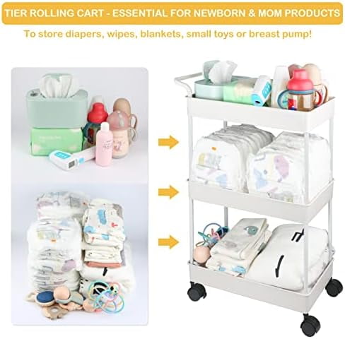 Baby Diaper Caddy, Plastic Movable Cart for Newborn Nursery Essentials Diaper Storage Caddy Organizer for Changing Table & Crib, Easy to Assemble