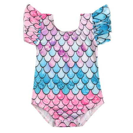 

Baby Kids Girl Summer Ruffles Fly sleeve Print One Piece Swimsuit Swimwear