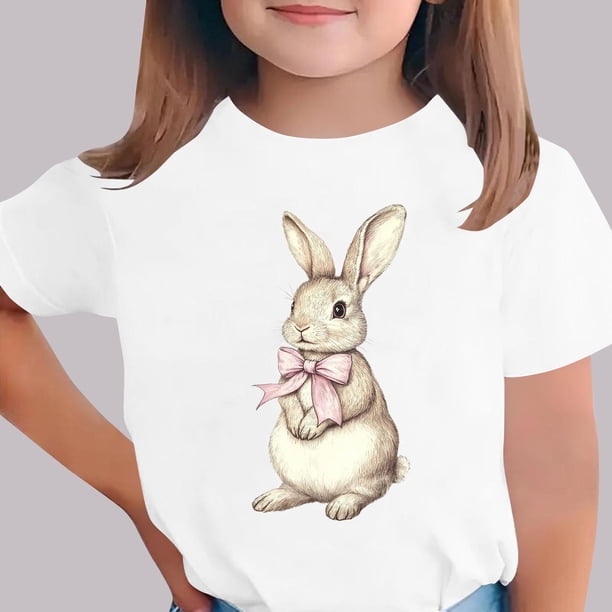 Blusas y camisas de manga corta con cuello redondo Camiseta estampada de manga corta de Pascua para niños Cuello redondo Manga corta Casual Versátil Para niñas Niños Top de poliéster