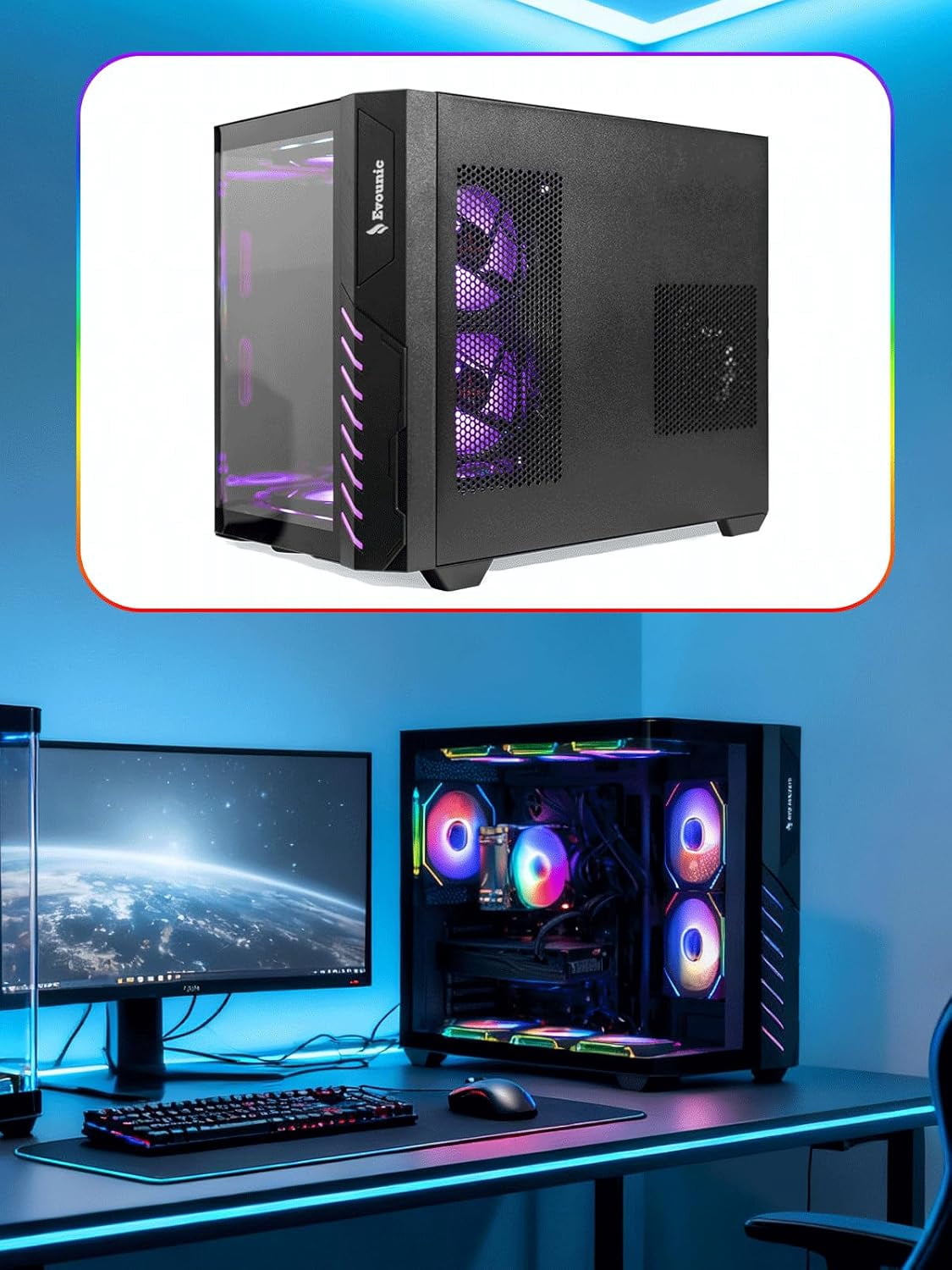 Gaming PC Desktop—i5-11600, RX 580 8GB, 16GB RAM, 512GB SSD+1TB HDD, WiFi 6, BT 5.4, Win11, 9× ARGB Fans | Ready for Fortnite/GTA V/Valorant