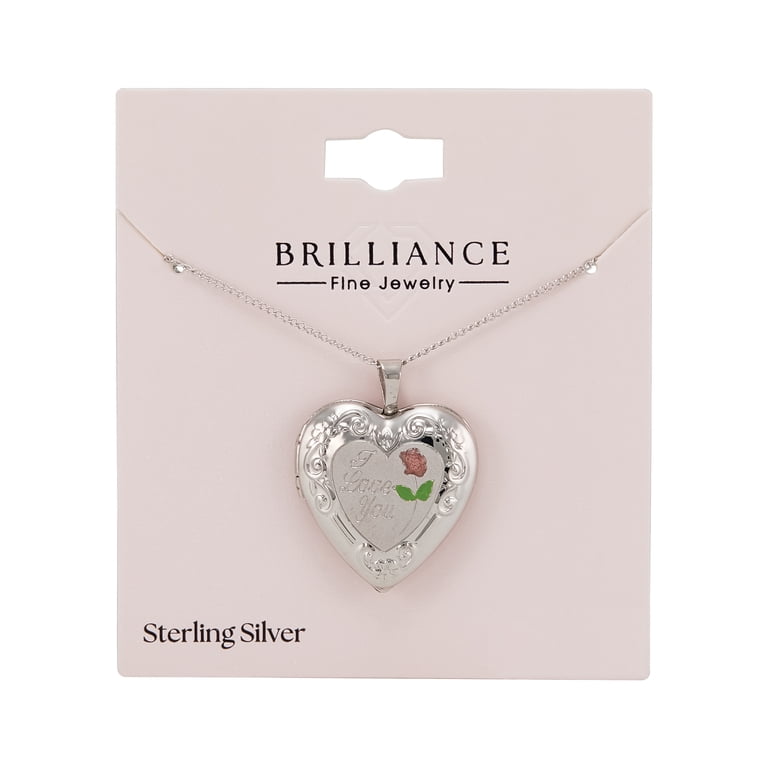 Brilliance Fine Jewelry Sterling Silver I Love You Rose Locket Necklace photo 5