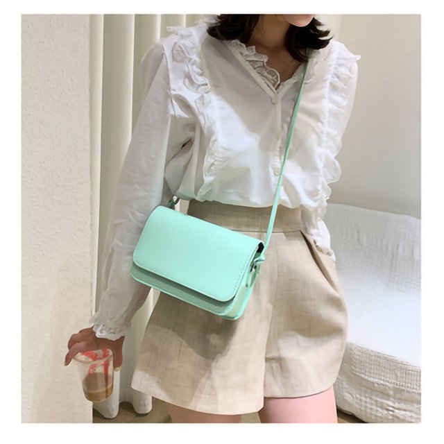 Bolsos de Hombro Femeninos ANGGREK Moda Coreana PU Cuero Cruzados Verde L