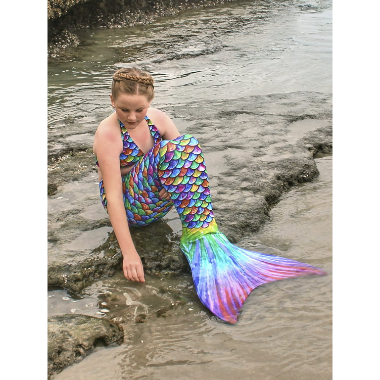 Sun Tail Mermaid Swim Set; Hawaiian Rainbow Mermaid Tail + Lavender Monofin  for Swimming; size - Teen/Adult Large (JL) 