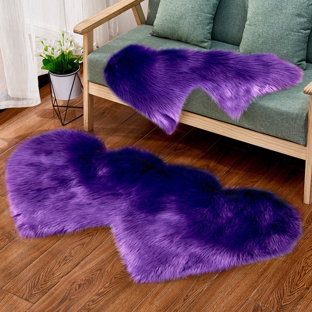 KBOOK Soft Fluffy Rugs Double Heart Shape Faux Fur Sheepskin Rug