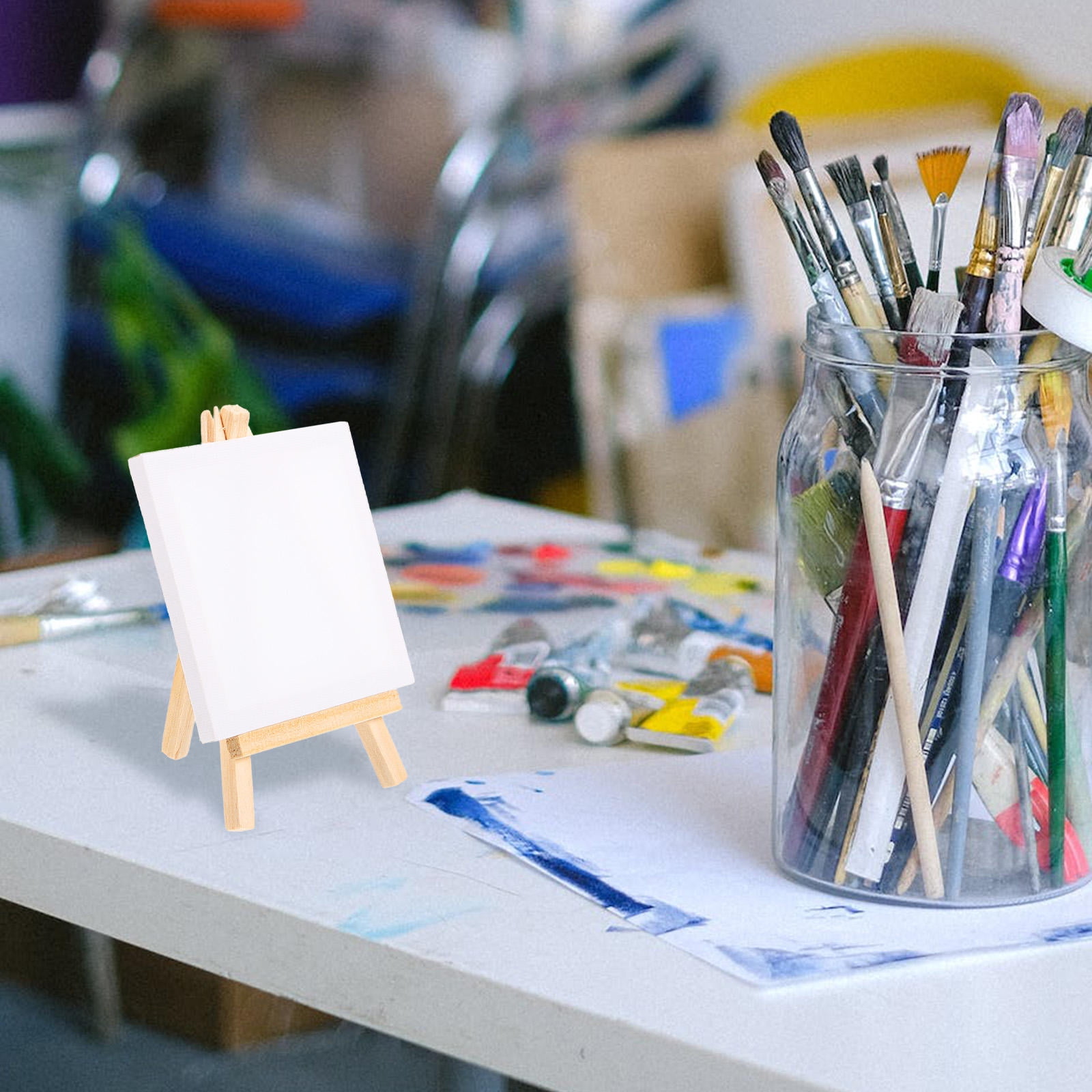 Tineasur 6-Pack Small White Wood Easels for Painting, Portable Multifunctional Art Display Stands